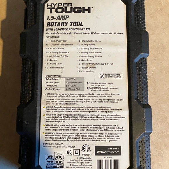 Hyper Tough 1.5 AMP Corded Rotary Tool with 105 Accessories, 120V Variable Speed - Picture 3 of 3